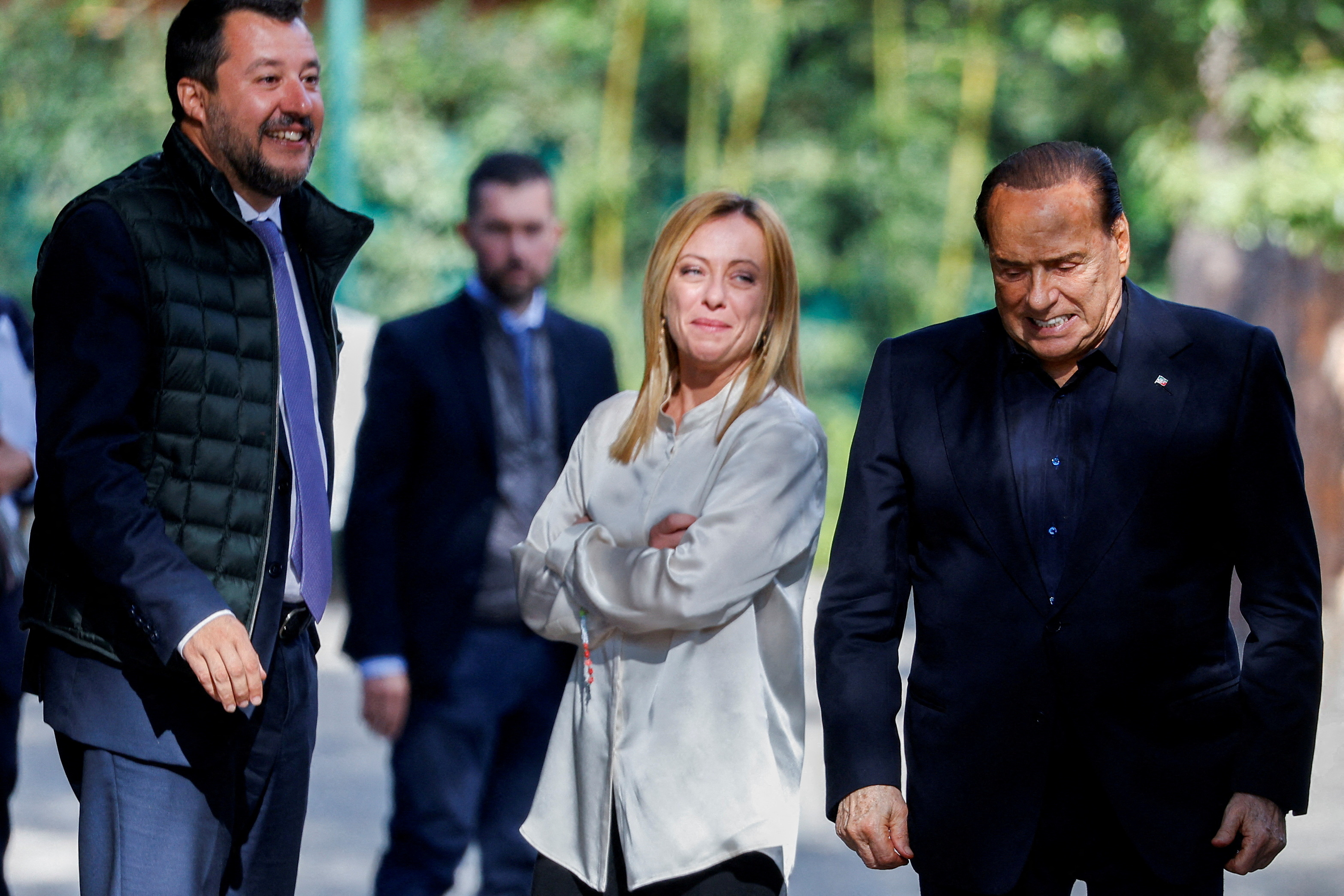 Salvini, Meloni e Berlusconi durante un incontro nell'ottobre 2021 (REUTERS/Guglielmo Mangiapane/file)