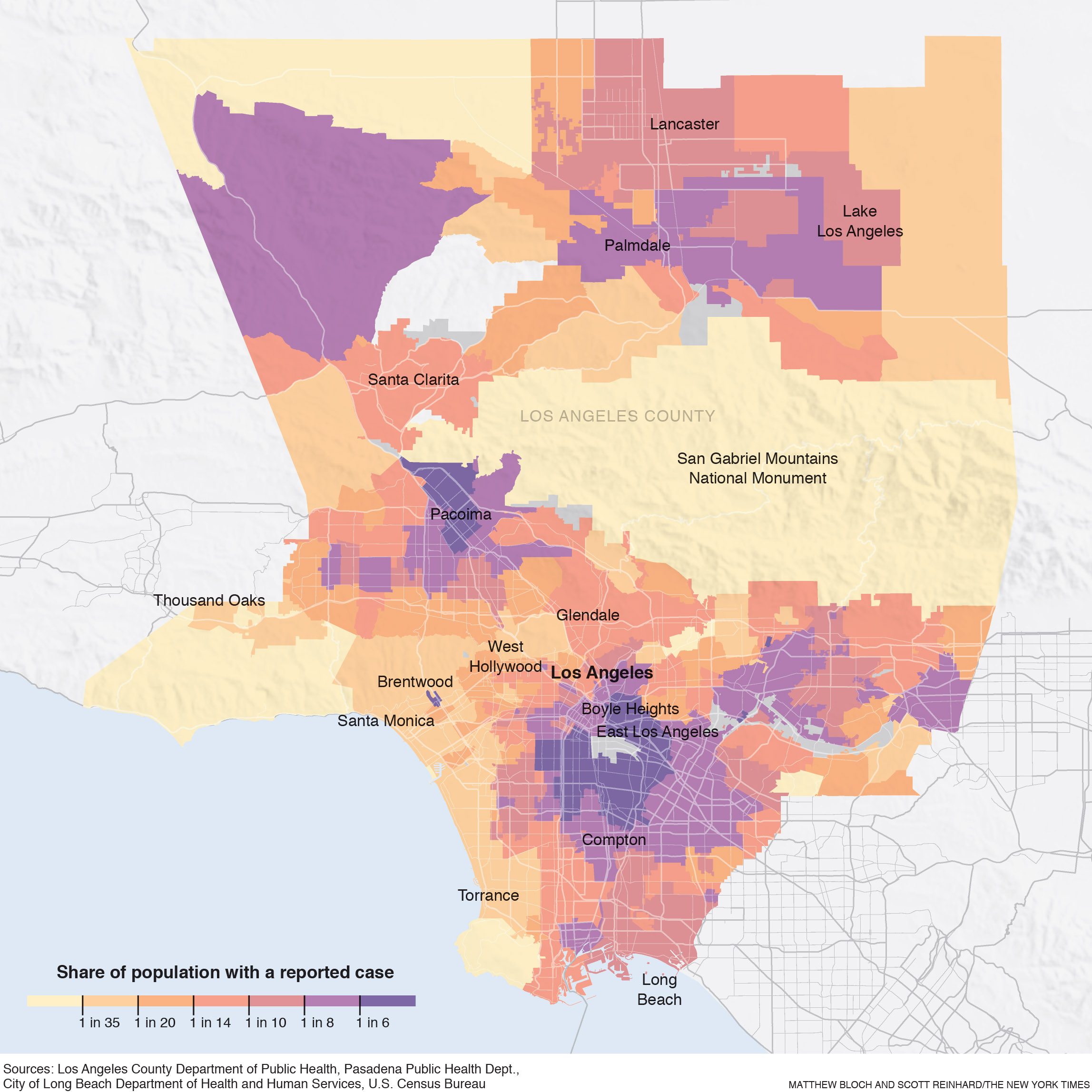 With Story:  BC-LOS-ANGELES-VIRUS-NYT --  As Los Angeles County has become the epicenter of the pandemic in the United States, the astonishing surge has reinforced the virus’s unequal toll. Map at7.6 x 7.6 -- cat=a