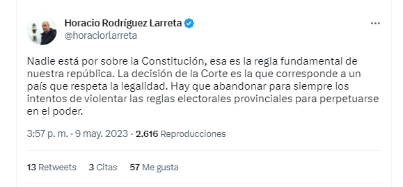 El posteo de Horacio Rodríguez Larreta en Twitter
