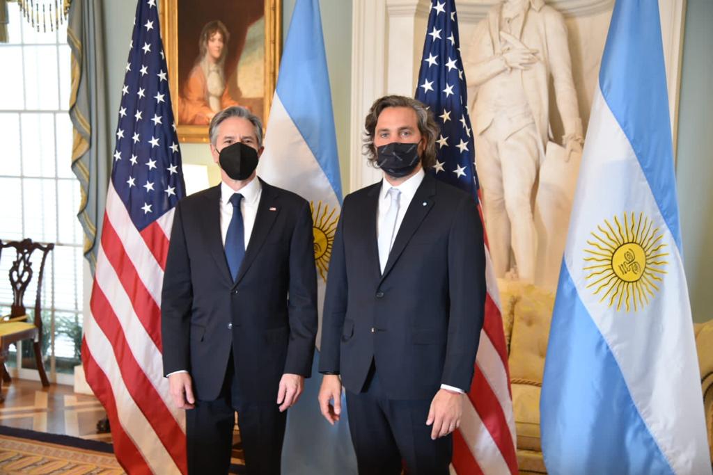Santiago Cafiero y Antony Blinken durante la reunión oficial en el Departamento de Estado