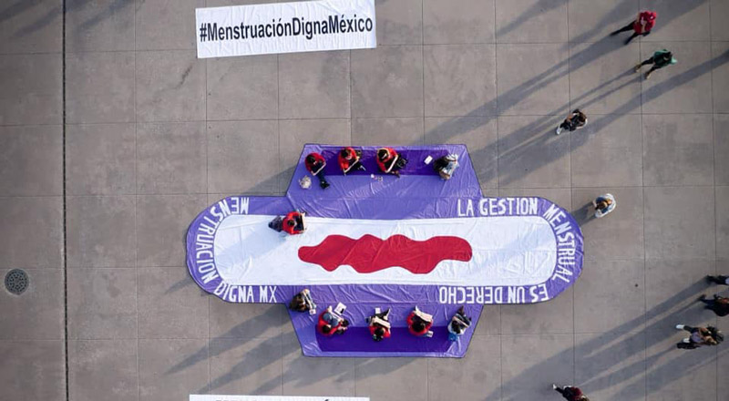 La imagen de una toalla de 30 metros en una acción de Menstruación Digna en el Zócalo, la plaza central de Ciudad de México. (Imagen: gentileza Menstruación Digna México)
