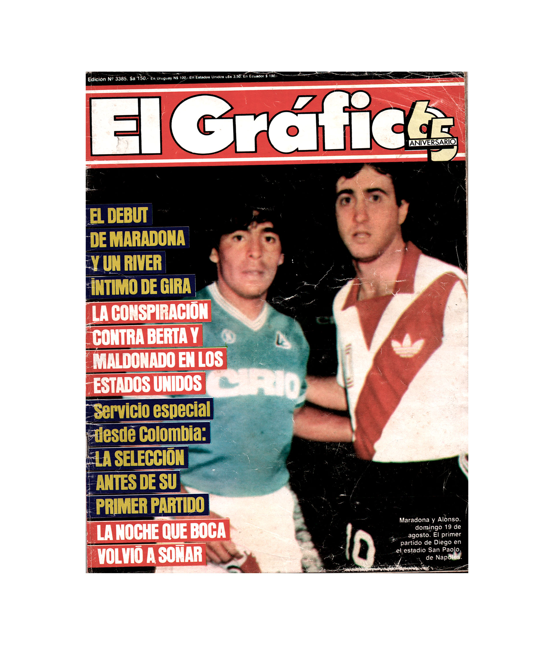 Tapa de la revista El Gráfico con Diego Maradona y Norberto Alonso, imagen sacada del partido amistoso de 1984