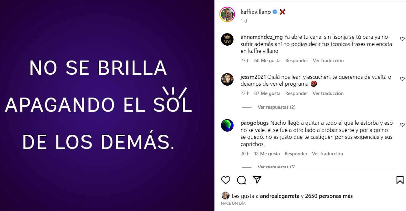 Álex Kaffie  habría lanzado esta indirecta a su caso contra "Sale El Sol" y Nacho Lozano antes de confirmar su salida. (Instagram: @kaffievillano)