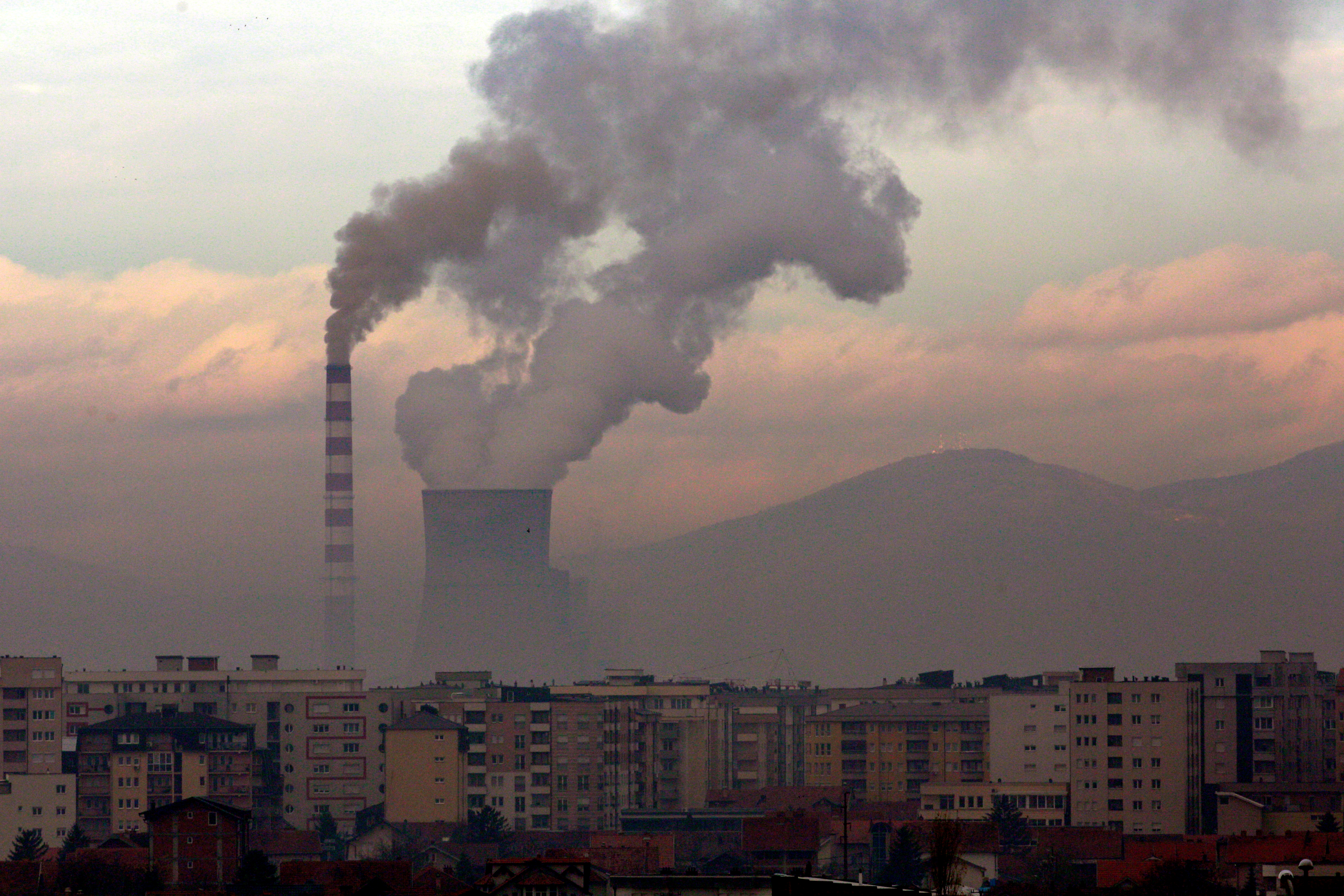 Smoke rises from a coal-fired power plant in Obilic, near Pristina