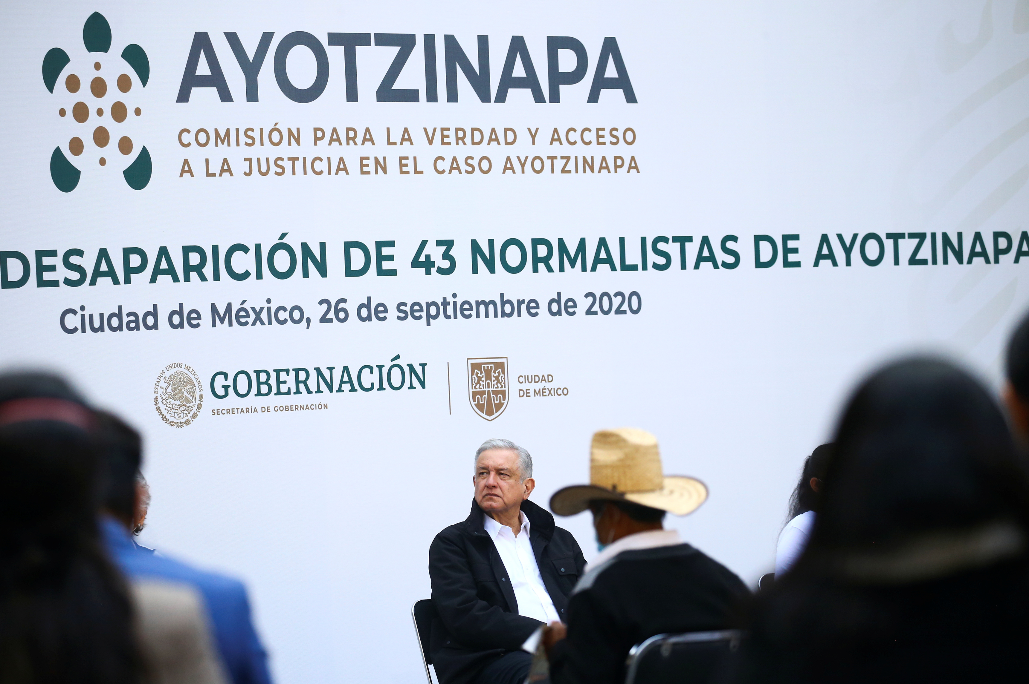 Andres Manuel López Obrador en el sexto aniversario de su desaparición, en el Palacio Nacional en la Ciudad de México, México el 26 de septiembre de 2020.