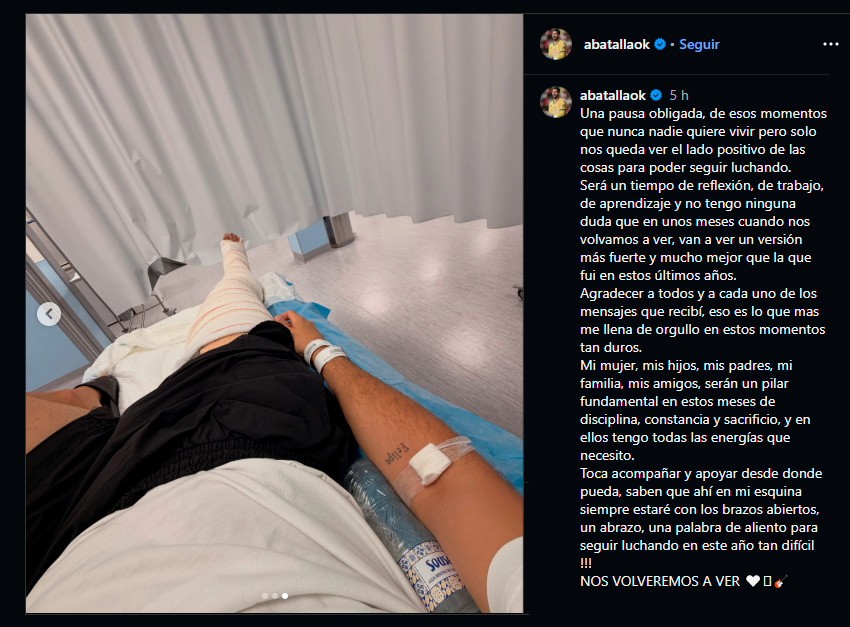El sentido mensaje de Augusto Batalla tras la grave lesión que sufrió en España: "Son esos momentos que nadie quiere vivir"