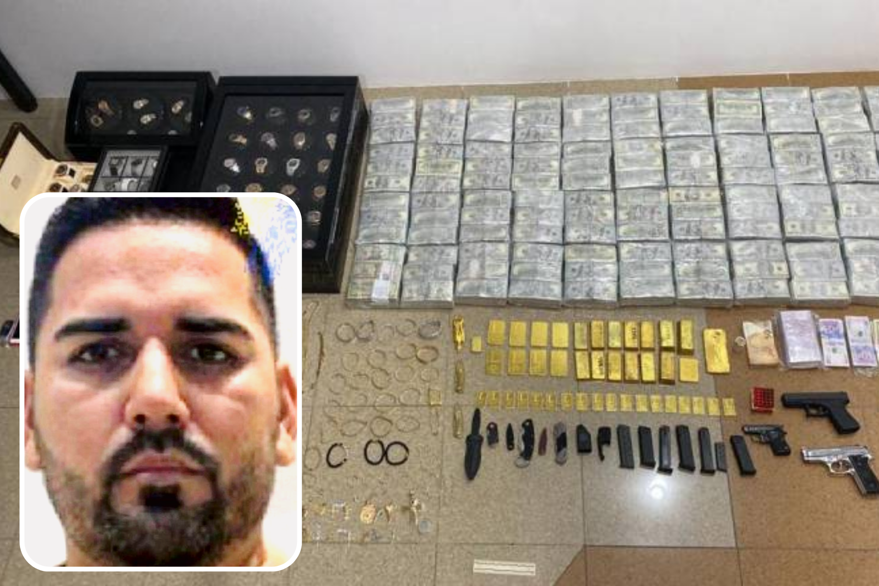 En el operativo en el que se detuvo a Leandro Antonio Norero Tigua se decomisaron varios lingotes de oro, además de dinero en efectivo y armas.