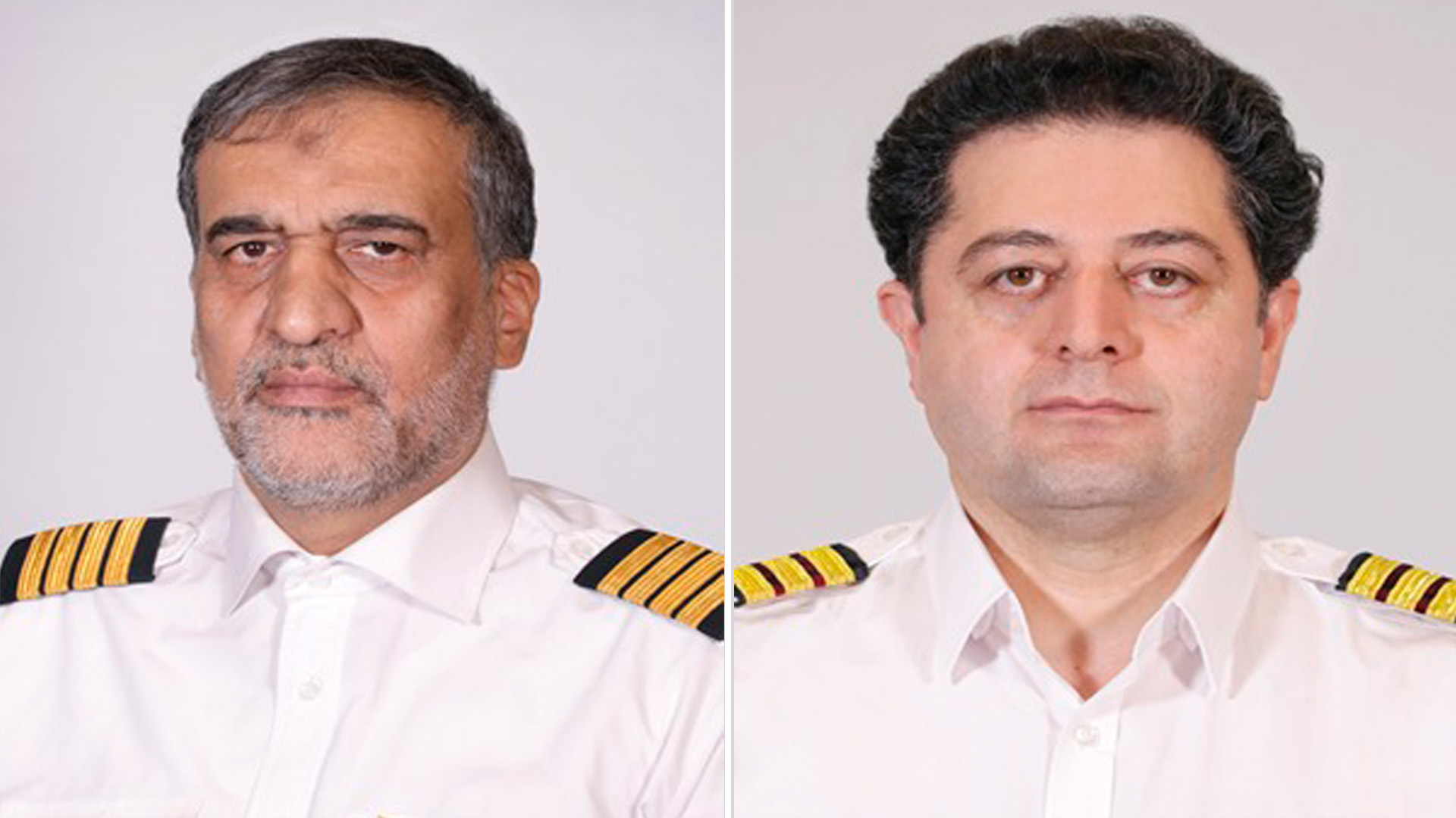 Gholamreza Ghasemi (izquierda), el piloto de la aeronave retenida en Ezeiza, junto al copiloto