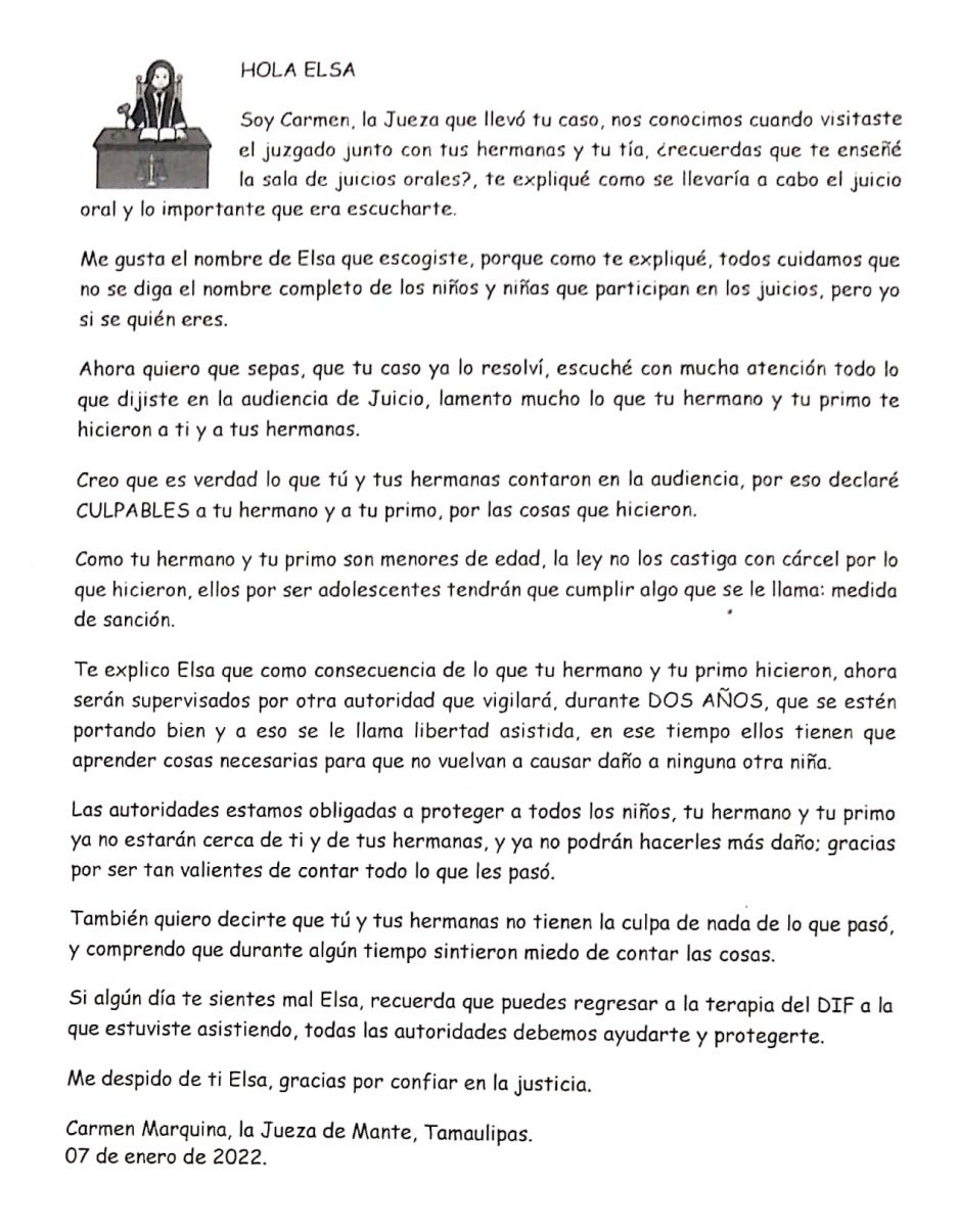 La Carta Con La Que Una Jueza Explic A Una Ni A La Condena Para Su