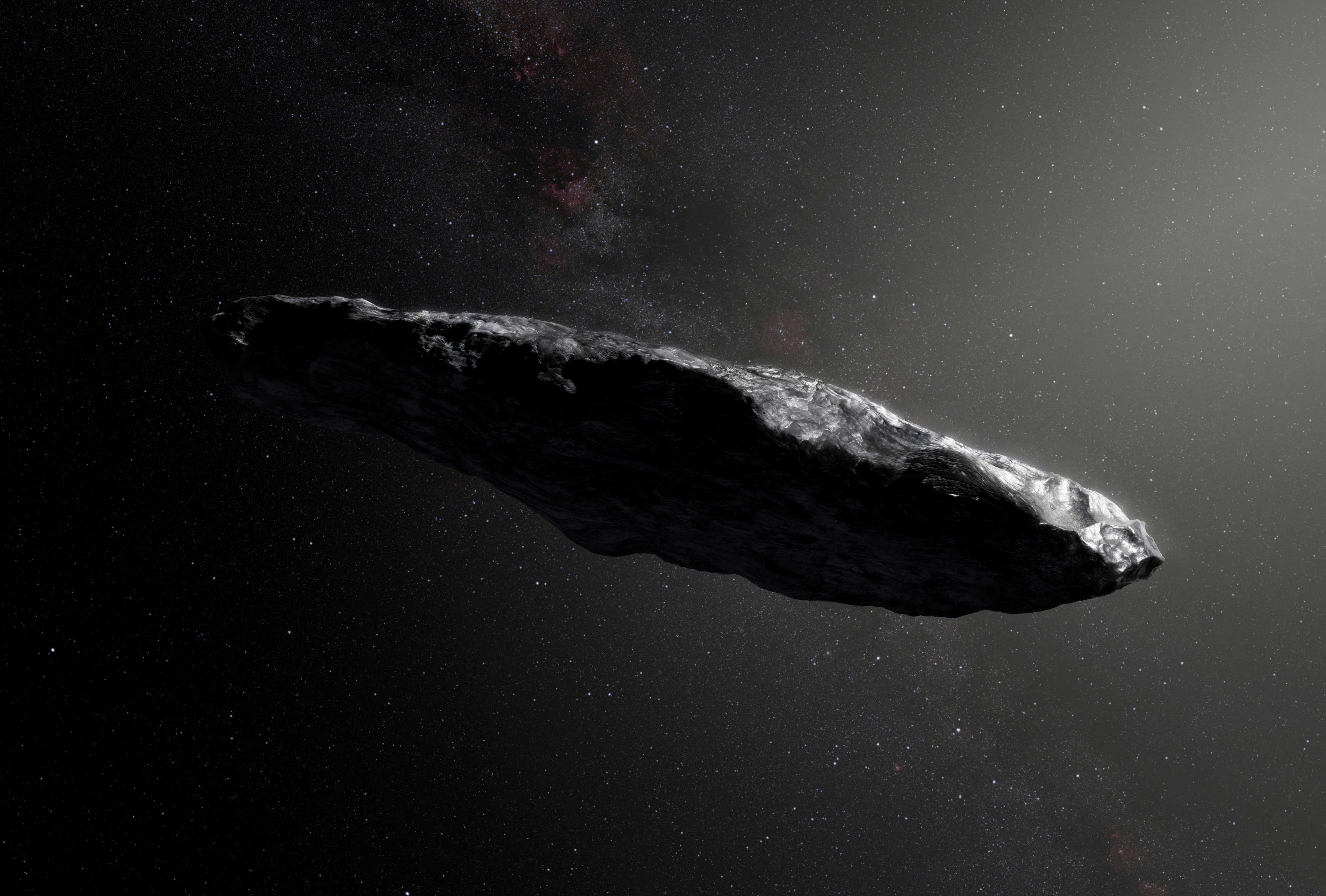 Arte ilustrativo del asteroide Oumuamua  que pasó cerca de la tierra en 2017 (Reuters)
