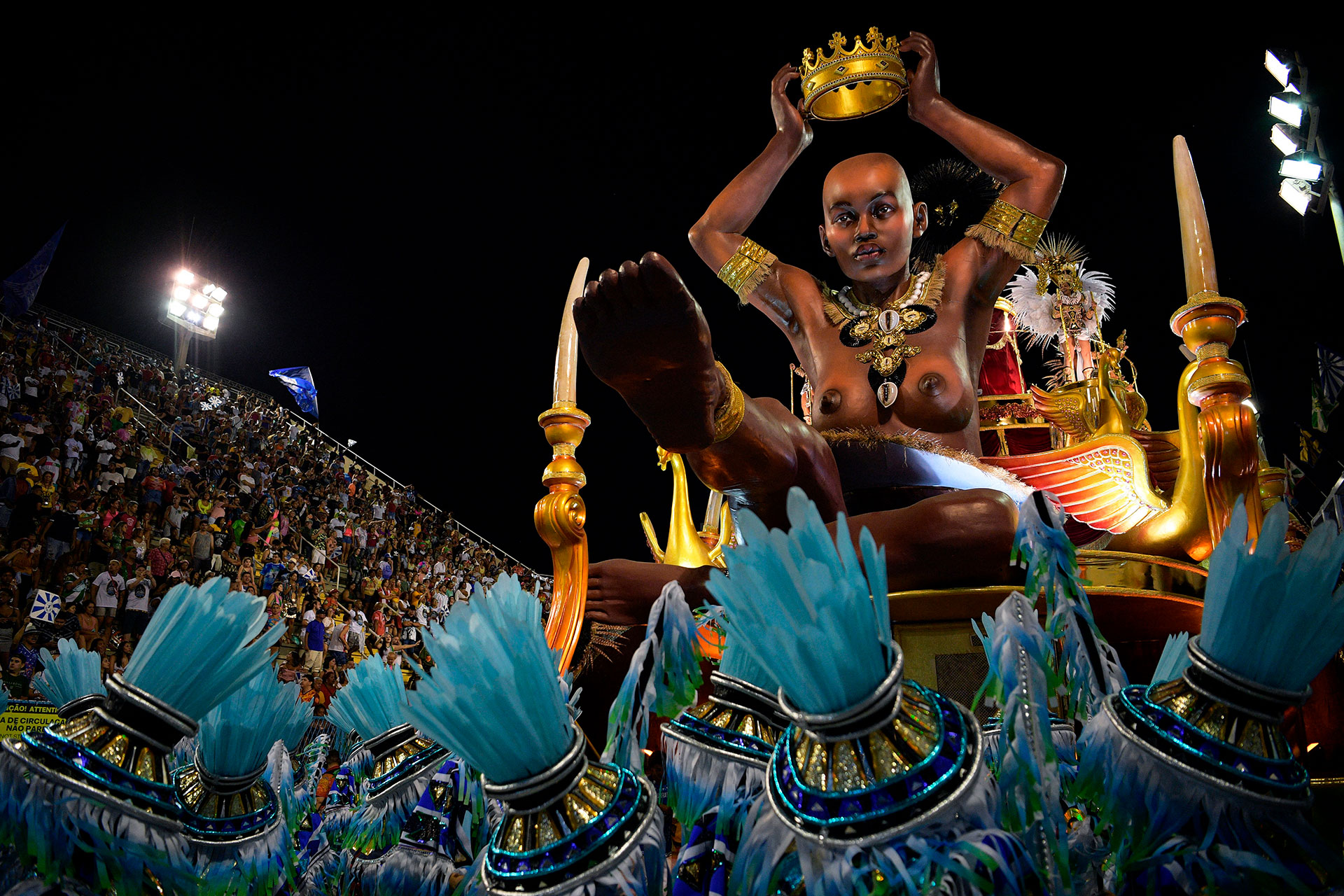 A float from the Beija Flor samba school is seen during the first night of the Rio Carnival