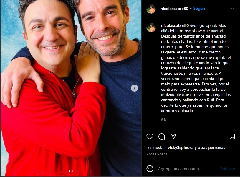 Sensazione postata da Nicolas Capre per Diego Toba (Instagram @nicolascabre80)