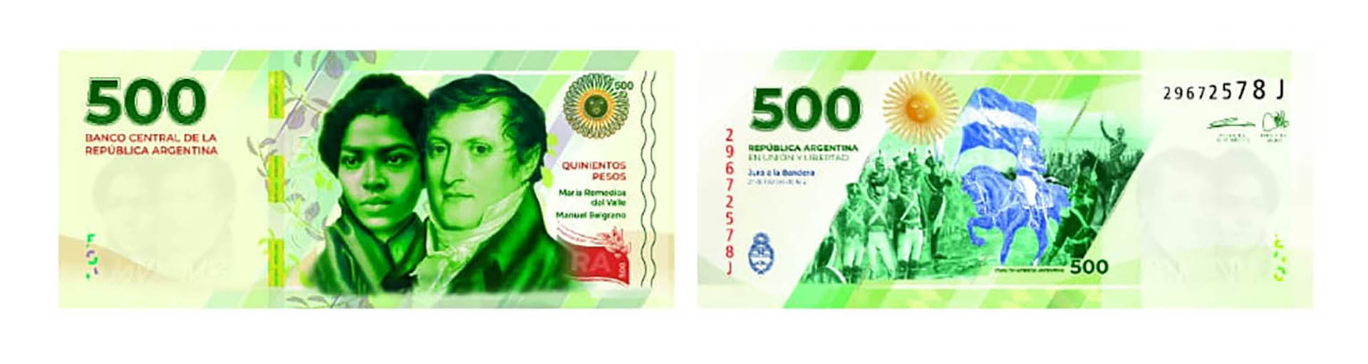 $  500: María Remedios del Valle y Manuel Belgrano

