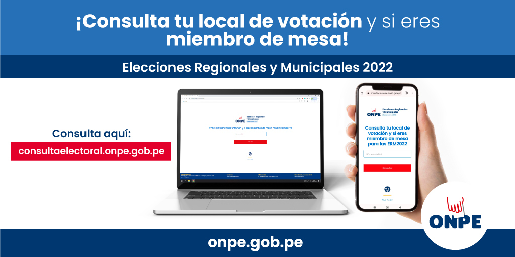 Consulta tu local de votación en las Elecciones Municipales y Regionales 2022
