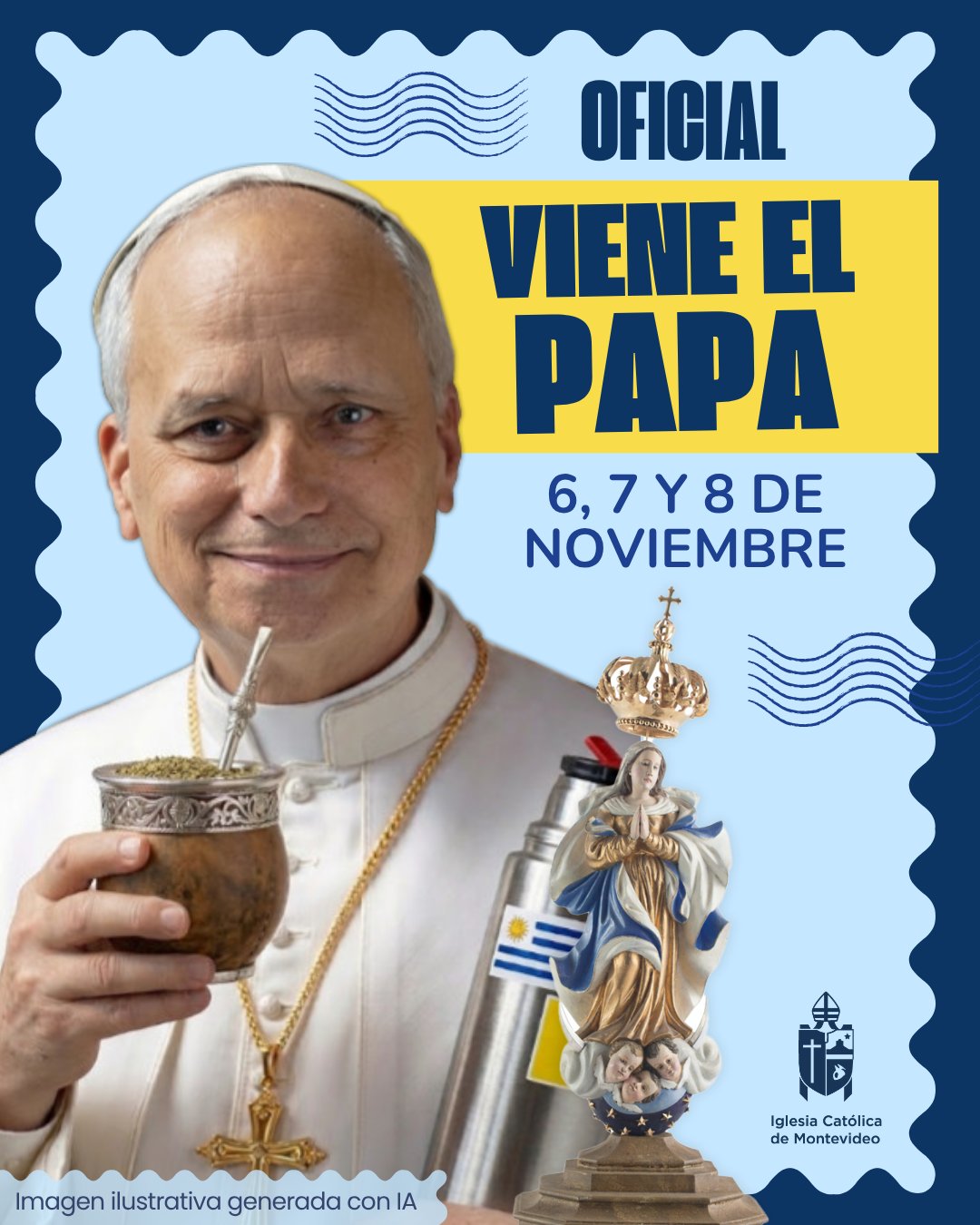 León XIV tomando mate con un termo en la mano: el anuncio oficial de la Iglesia de Uruguay sobre la llegada del papa