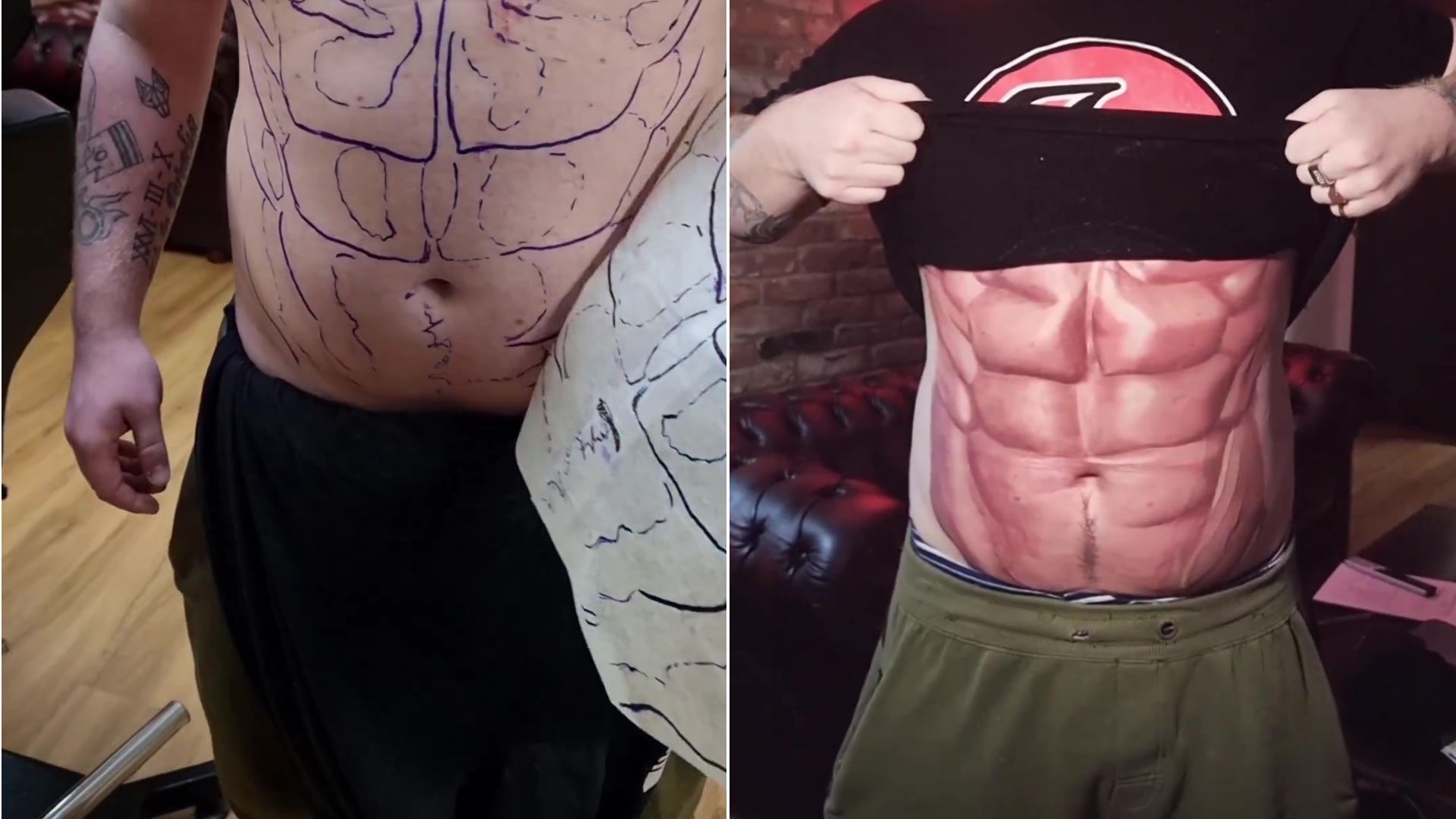 Se tatuó los abdominales porque no le gustaba ir al gimnasio. (Instagram: @dean.gunther)