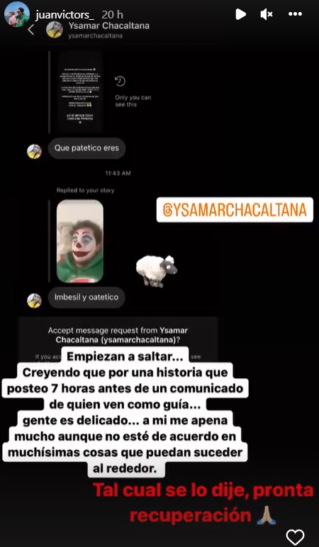 Juan Víctor Sánchez reporta ofensas de haters. (Foto: Instagram)