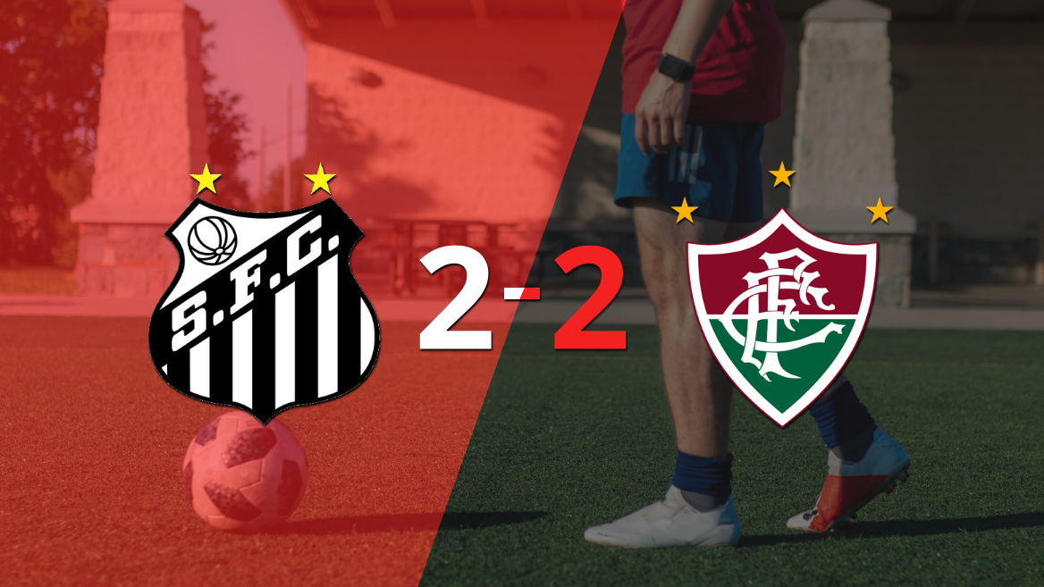 En un emocionante partido, Santos y Fluminense empataron 2-2