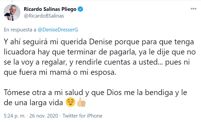 La respuesta de Salinas Pliego a Dresser