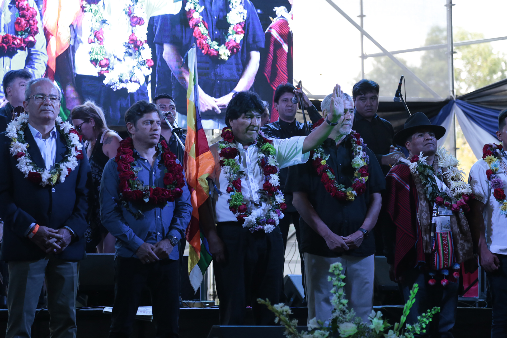 Evo Morales estuvo acompañado por Axel Kicillof y Jorge Ferraresi 
