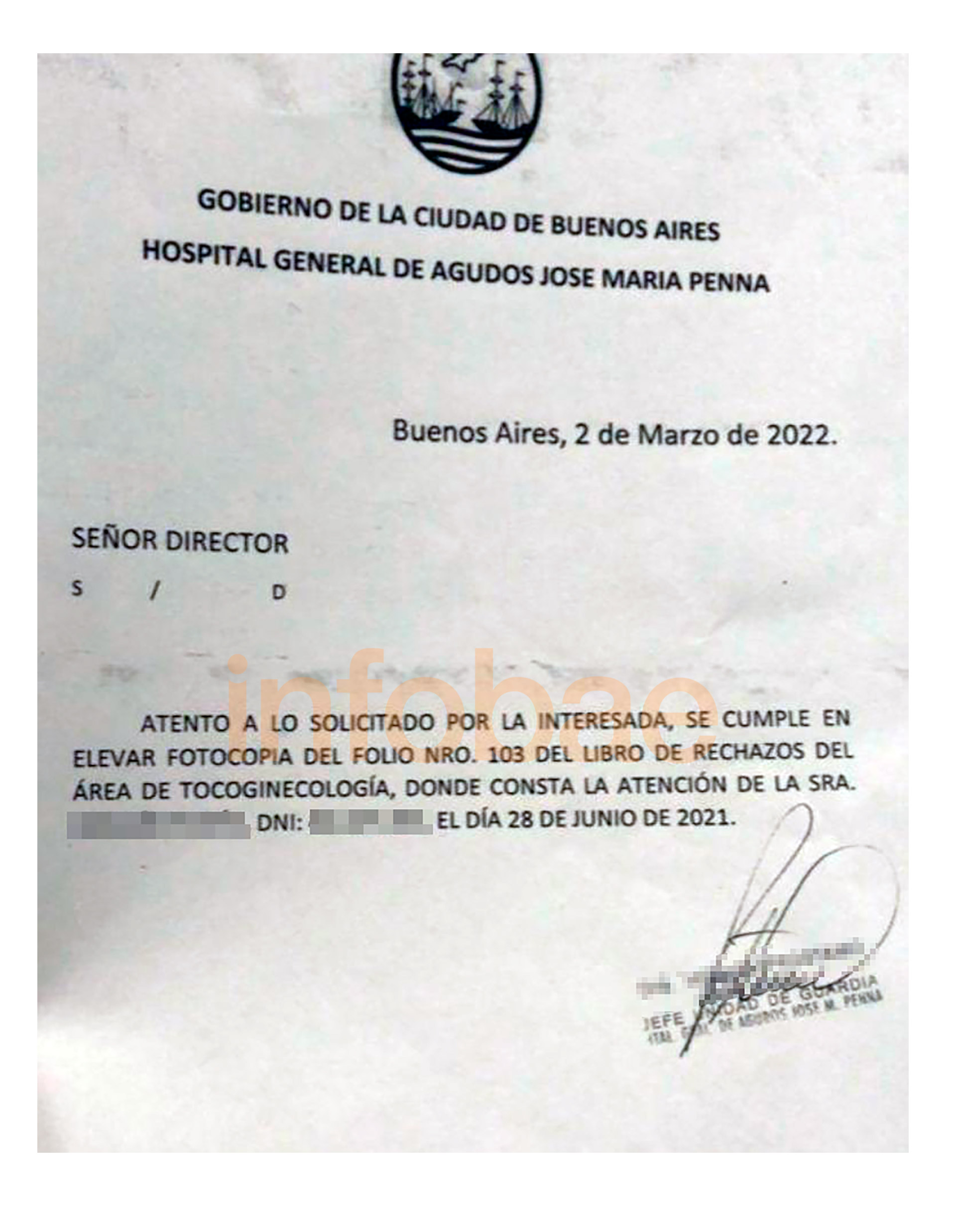 El documento que prueba que la denunciante de Sebastián Villa se atendió en el hospital Penna