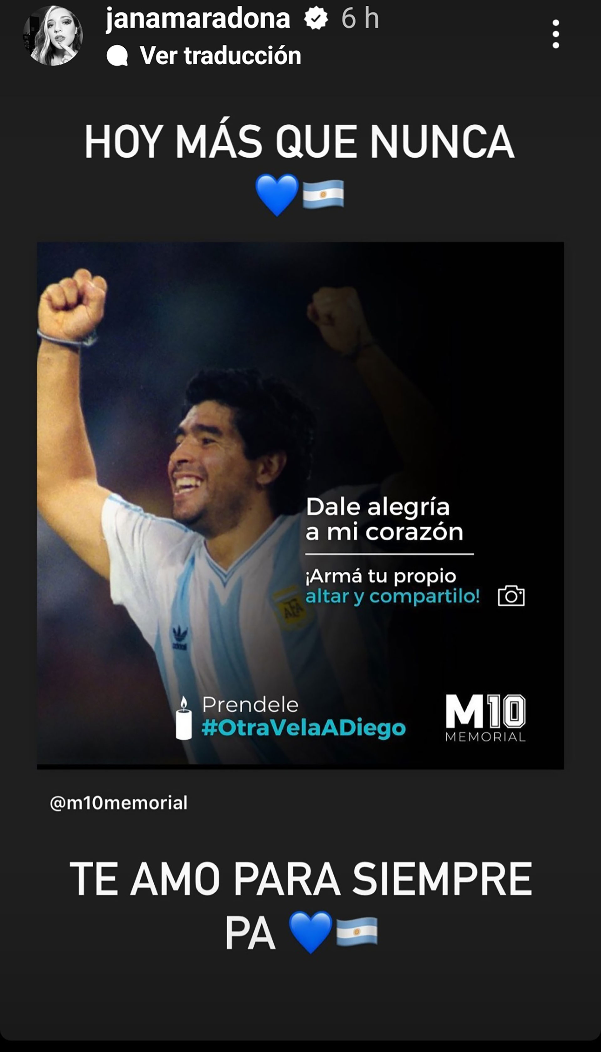 El posteo de Jana alentando a la selección argentina en Instagram