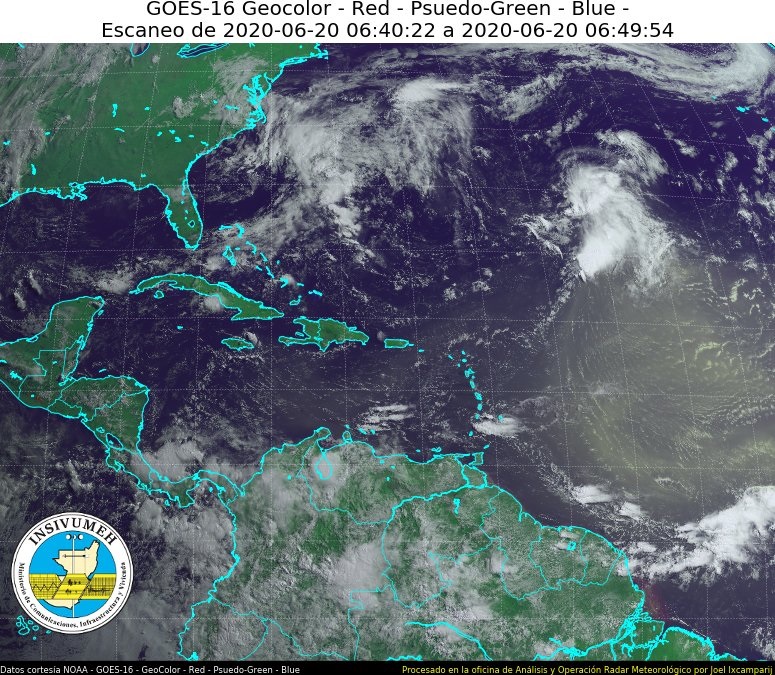 La imagen satelital del Instituto Nacional de Sismología, Vulcanología, Meteorología e Hidrología de Guatemala
