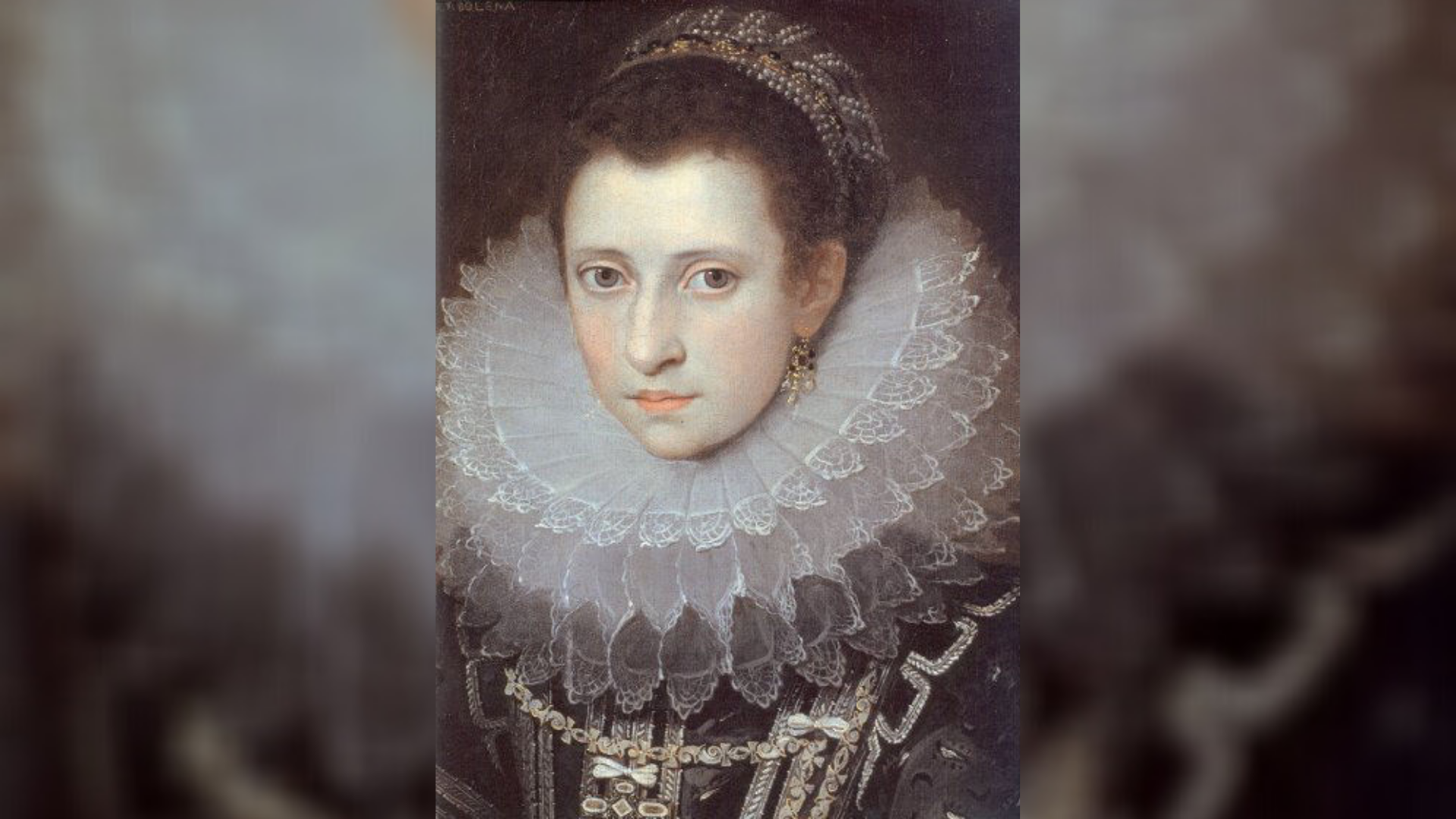 Un retrato idealizado de Ana Bolena, pintado en el siglo posterior a su muerte (de ahí el estilo de vestir anacrónico), atribuido a Marcus Gheeraerts el Joven (Wikipedia)