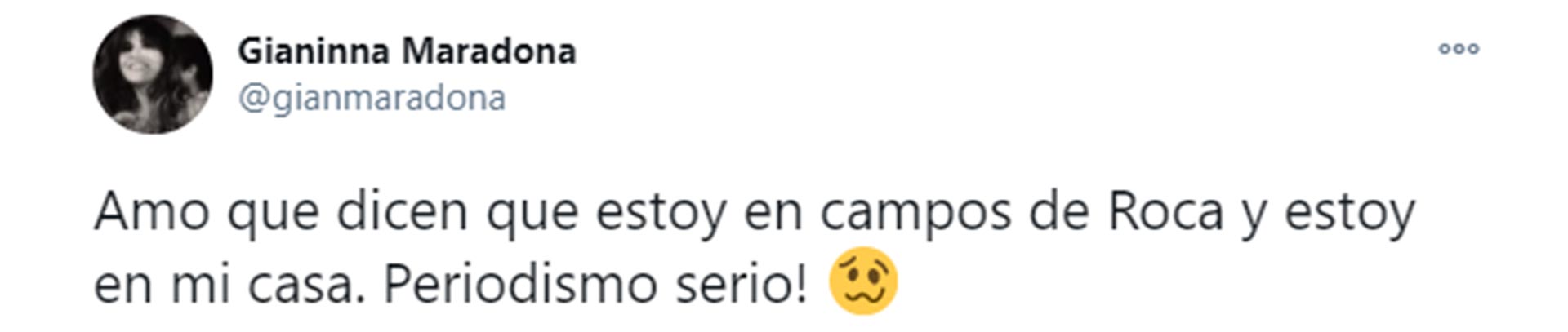 El tweet de Gianinna desmintiendo su presencia en la casa que su padre tenía en Brandsen