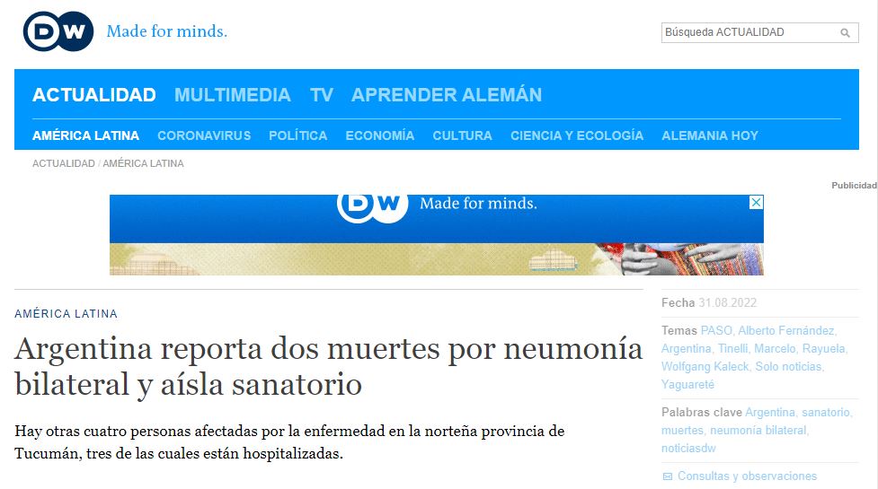 El brote de neumonía de Tucumán en la prensa alemana