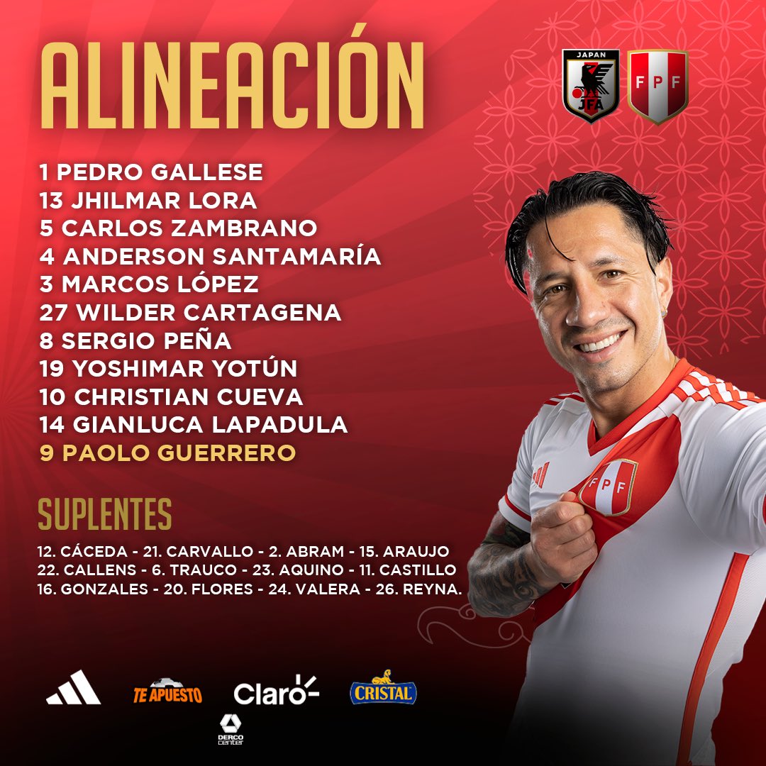 Perú vs Japón: alineación de la 'bicolor' para el duelo amistoso por fecha FIFA