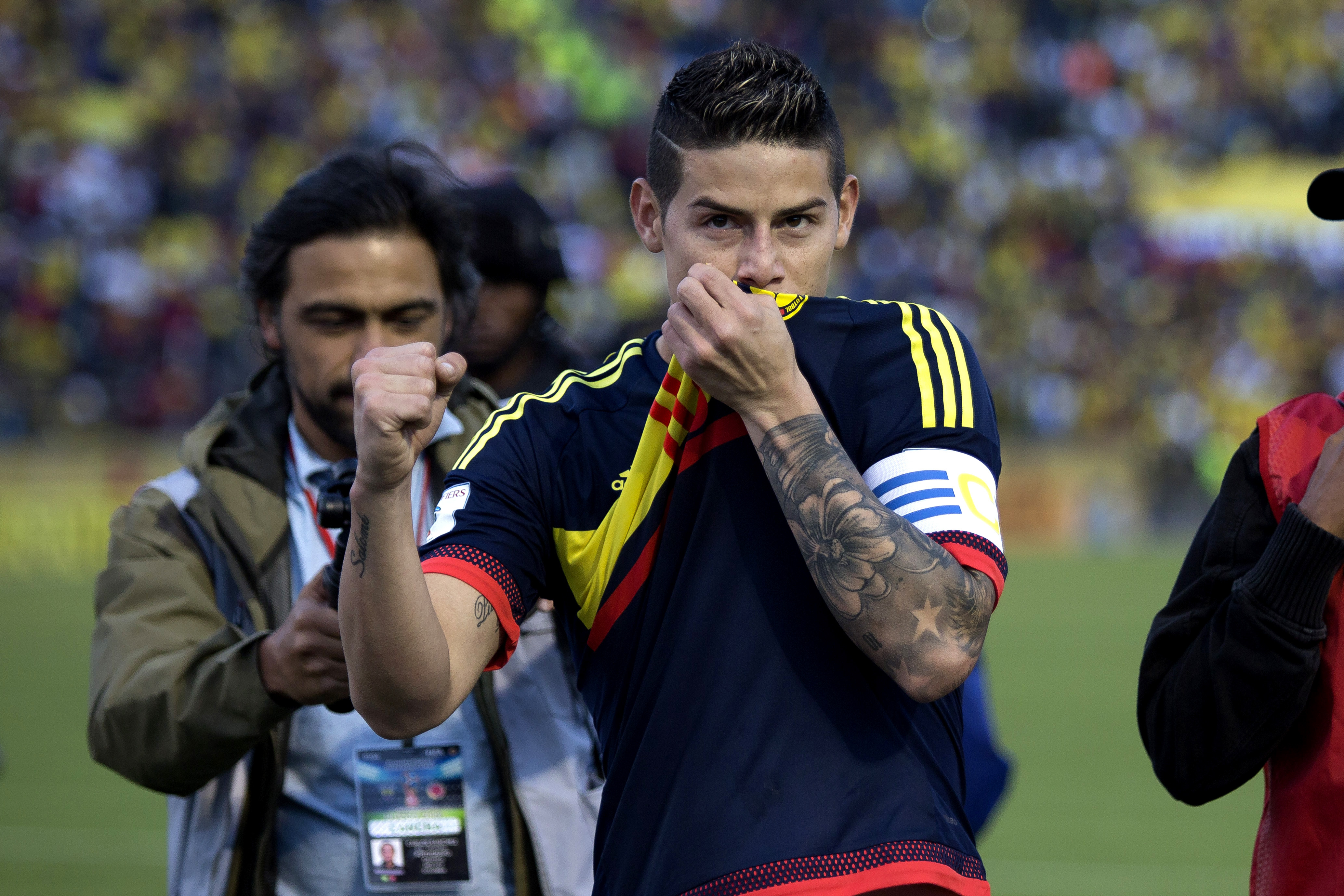 El jugador de la selección de Colombia James Rodríguez. EFE/Rolando Enriquez/Archivo
