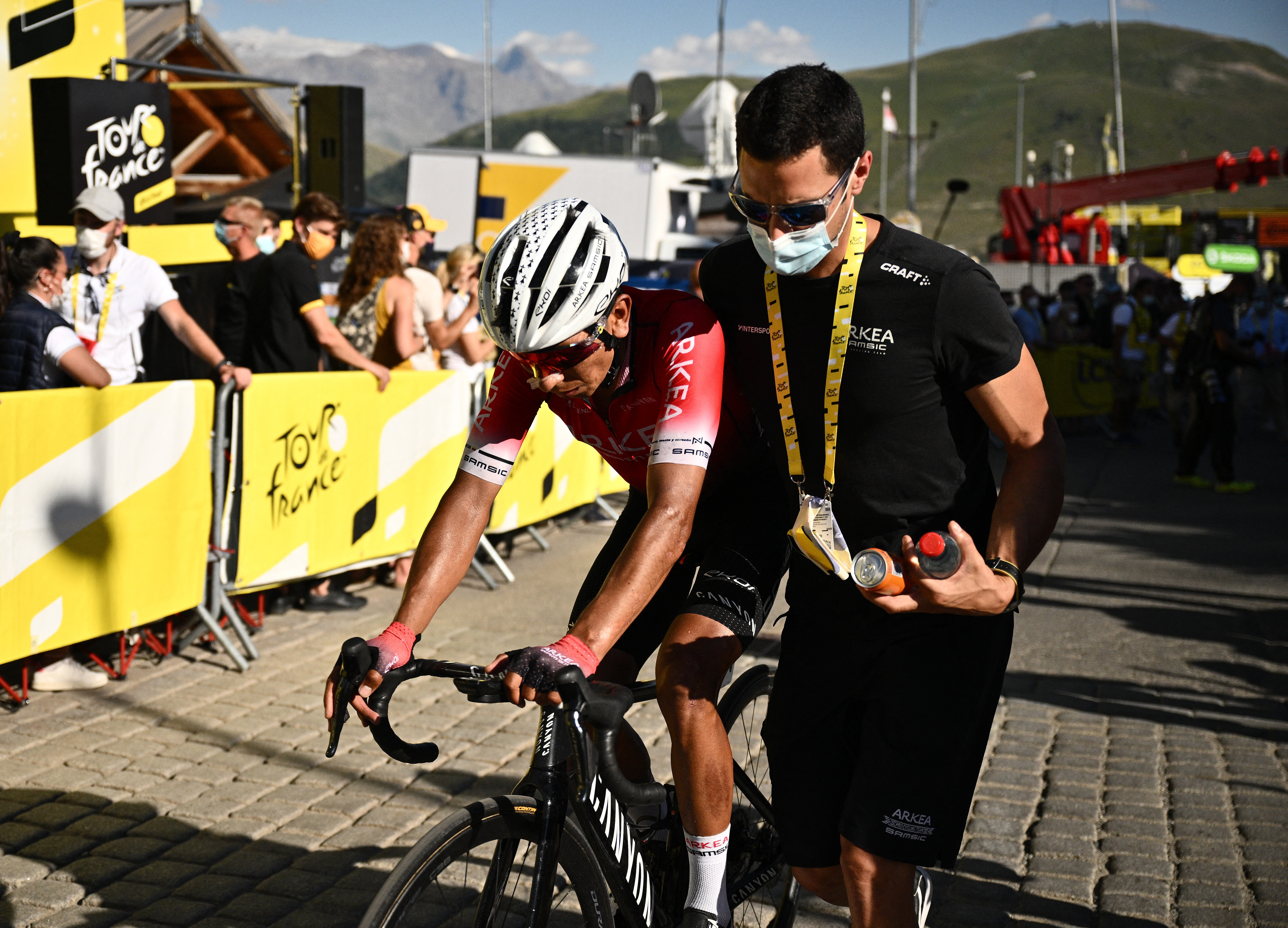 Cycling - Tour de France - Stage 12 - Briancon to Alpe d'Huez - France - July 14, 2022 Team Arkea - Samsic's Nairo Quintana is seen after stage 12 Pool via REUTERS/Marco Bertorello
