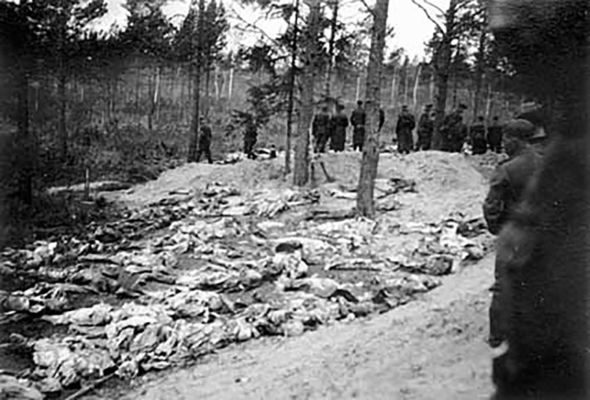 Parte de los cadáveres de los 22 mil polacos asesinados por los soviéticos. Los mataron con armas alemanas para culpar a los nazis. La verdad se supo cuando cayó la URSS (Wikipedia)