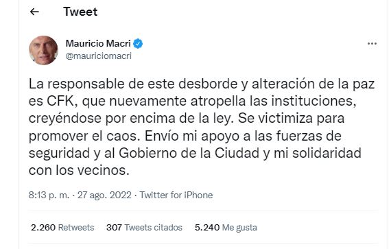 El mensaje de Macri luego de los incidentes en Recoleta