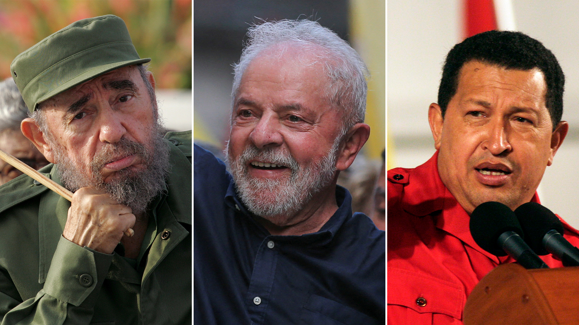 Fidel Castro, Lula da Silva y Hugo Chávez 
