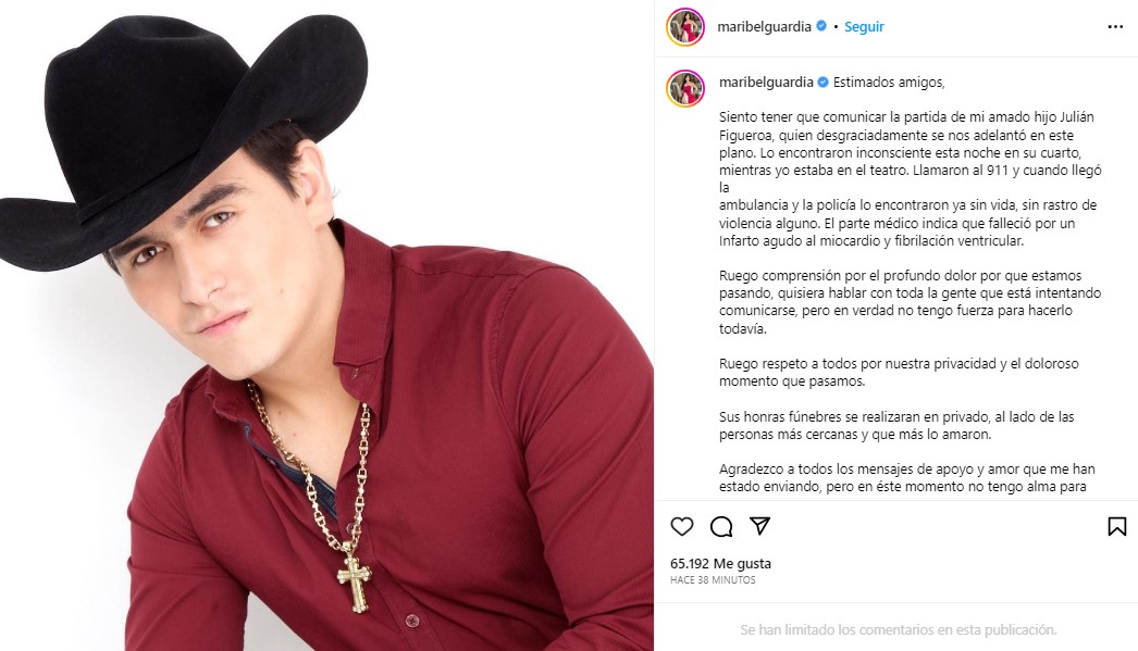 Julián Figueroa: muere joven artista y hereda el talento de Maribel Guardia y Joan Sebastian (Instagram)
