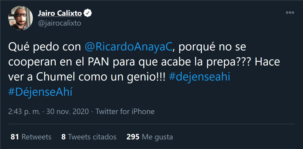Jairo Calixto se mofó de la críticas de Ricardo Anaya (Foto: Twitter/@jairocalixto)