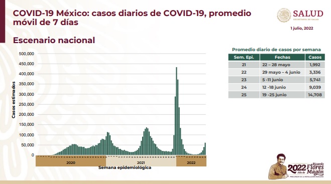 Gráfica que evidencia el comportamiento de los casos diarios de COVID-19 (Foto: SSa)