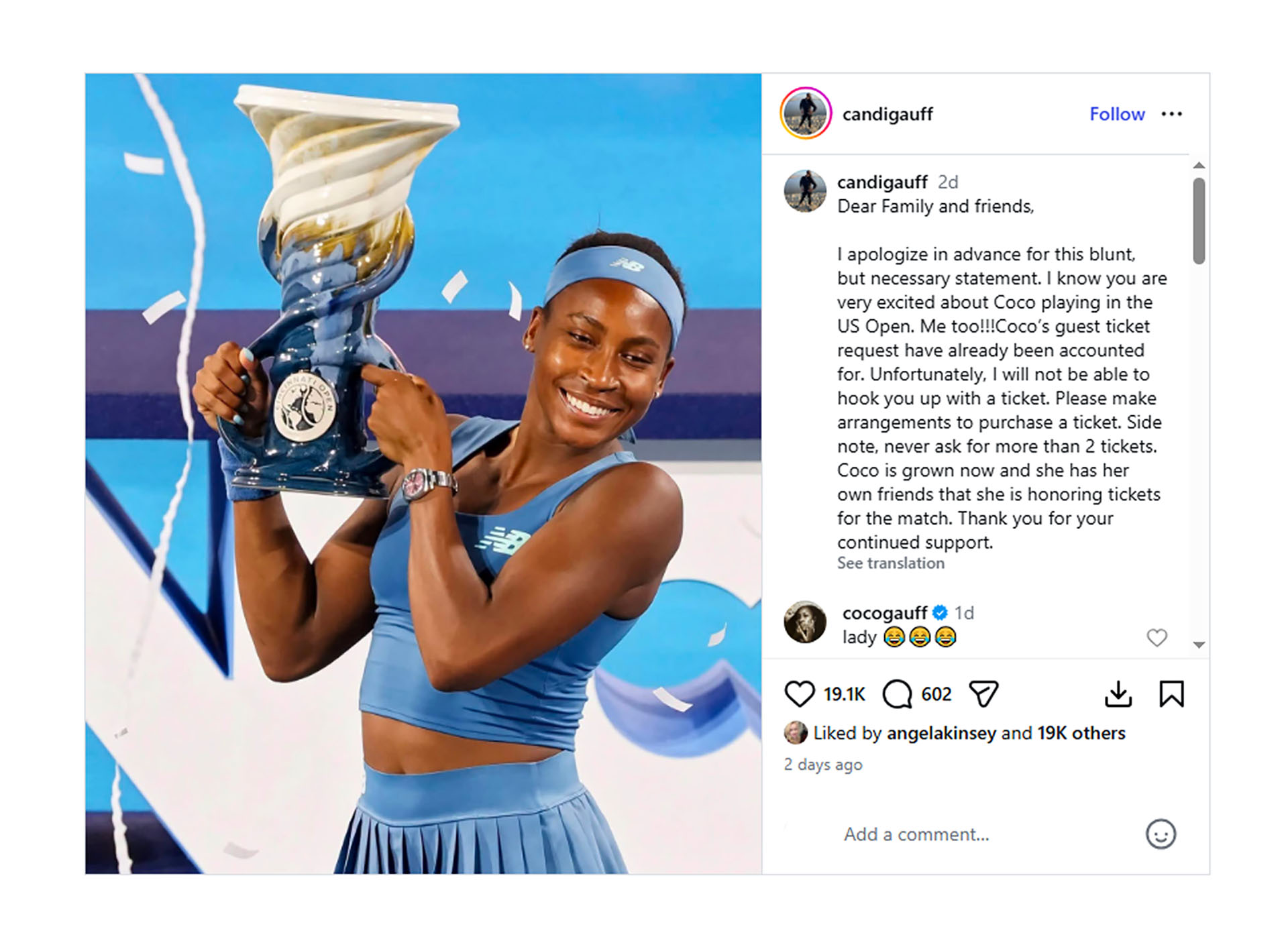 Coco Gauff se enfureci&oacute; por los excesivos pedidos de familiares para el US Open: 