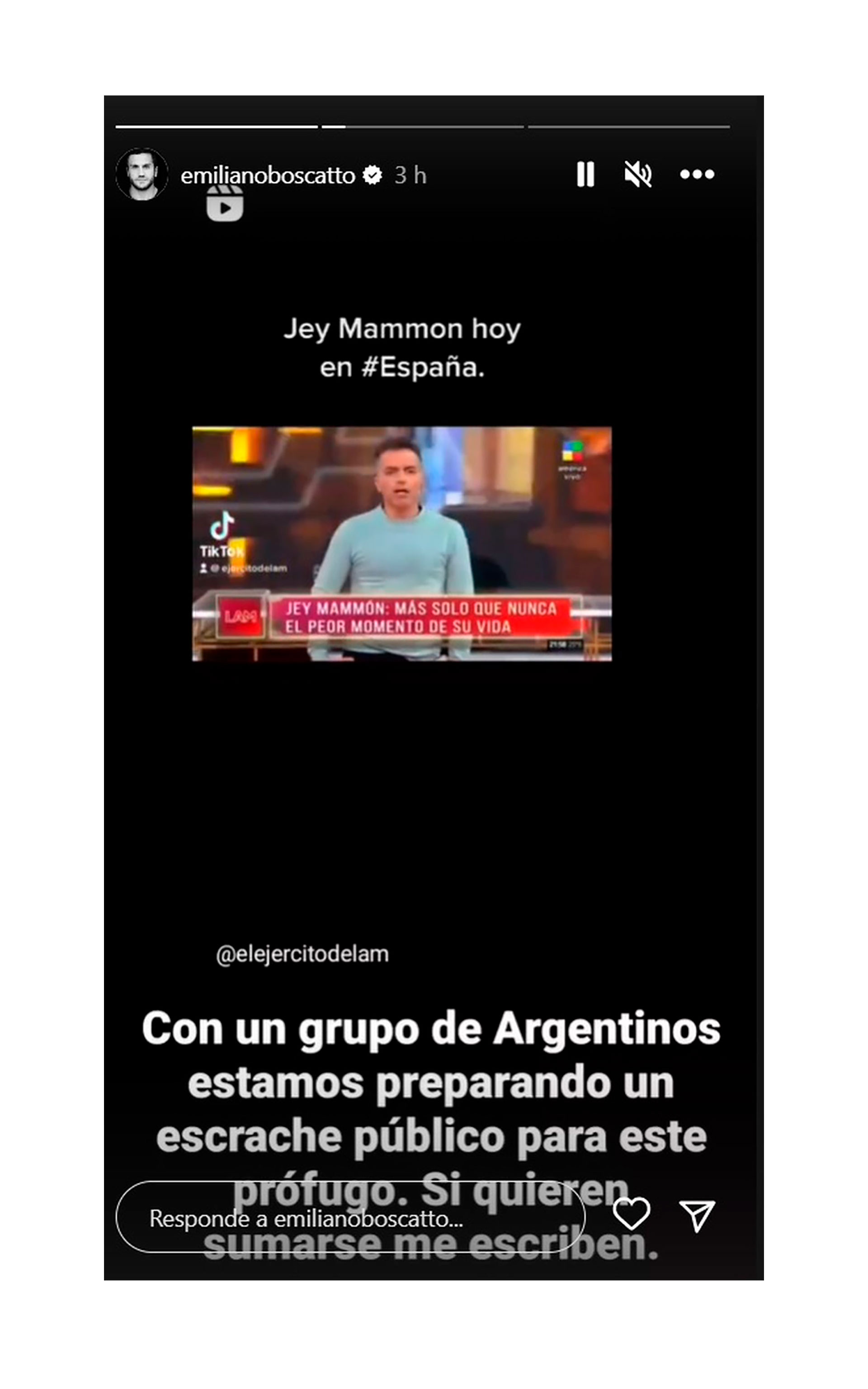 Emiliano se expres&amp; en contra de Jey Mammon (Instagram)