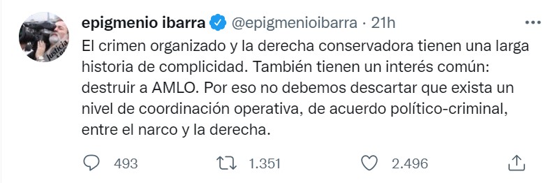 Epigmenio Ibarra indicated that there could be a political-criminal strategy between the right and the drug traffickers (Photo: Twitter/@epigmenioibarra)
