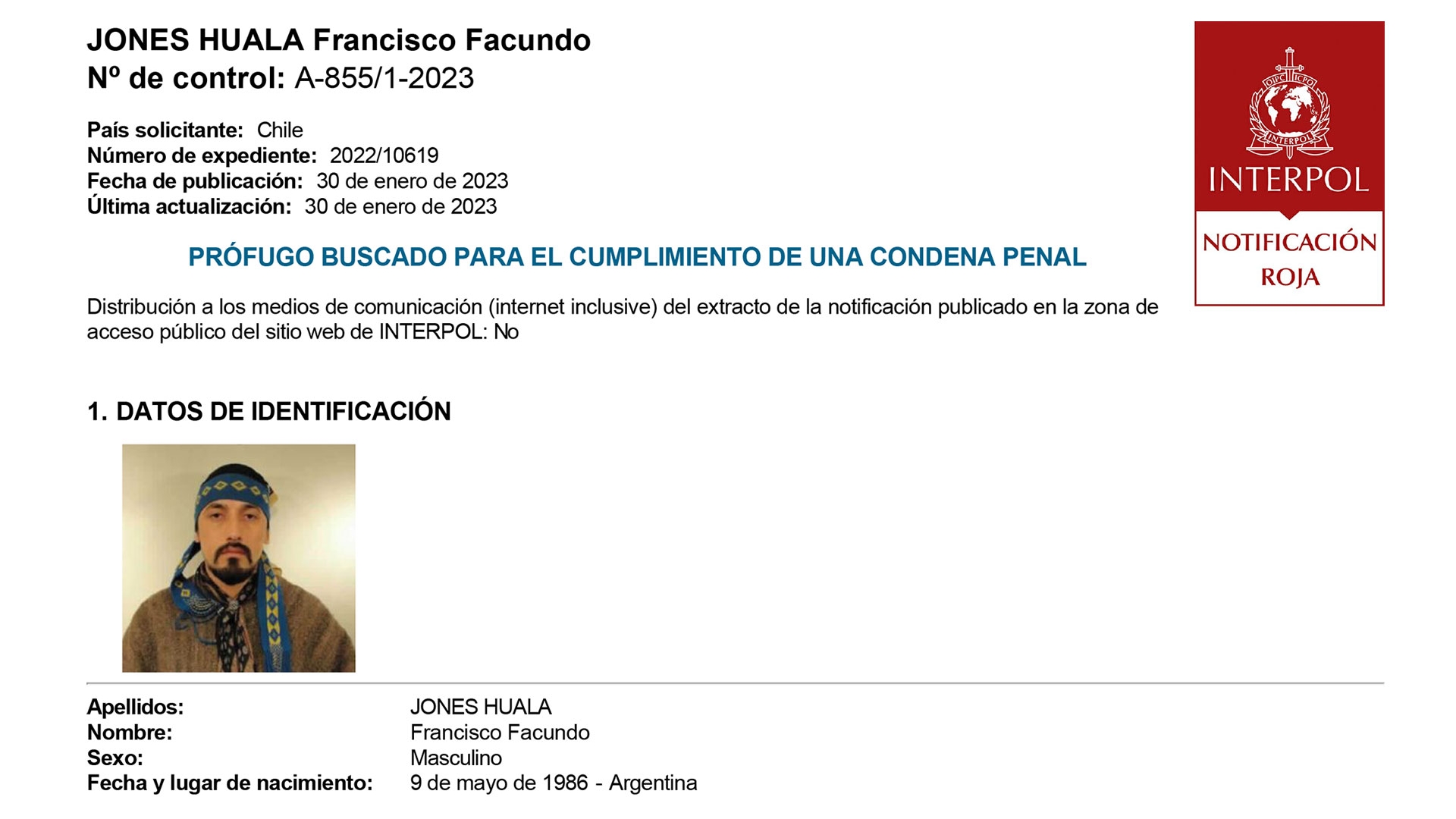 Un fiscal chileno pidió la extradición de Facundo Jones Huala