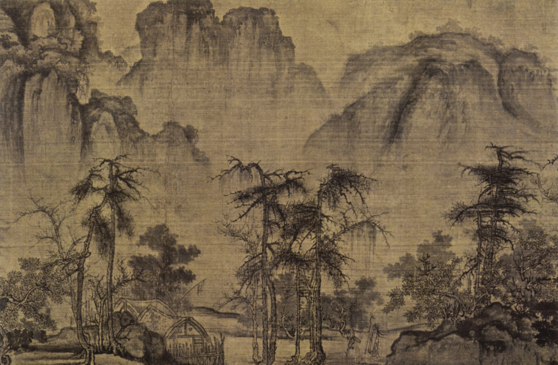 Detalle de “Despejando los cielos de otoño sobre montañas y valles, dinastía Song del Norte” (1070) de Guo Xi
