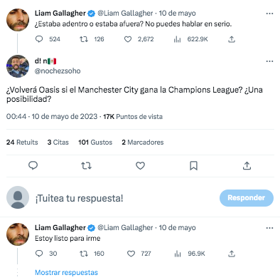 Liam Gallagher confirmó que si el Manchester City gana la final de la Champions League, reunirá a la banda Oasis. @Liam Gallagher/Twitter