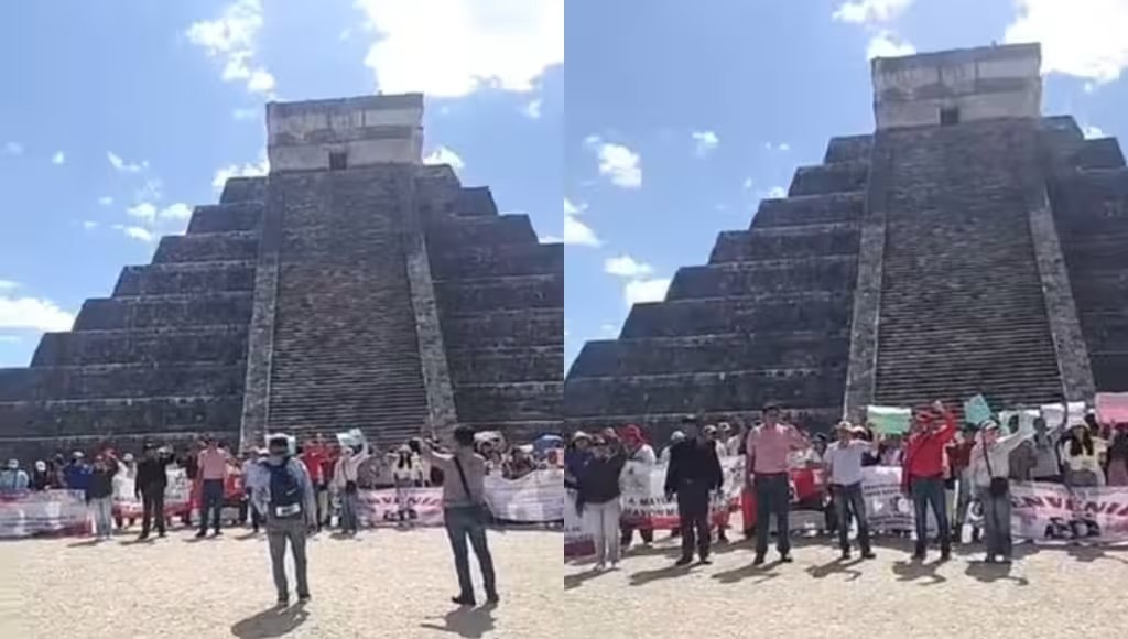 CNTE protesta en Chichén Itzá: así irrumpieron en la pirámide de Kukulcán - Infobae