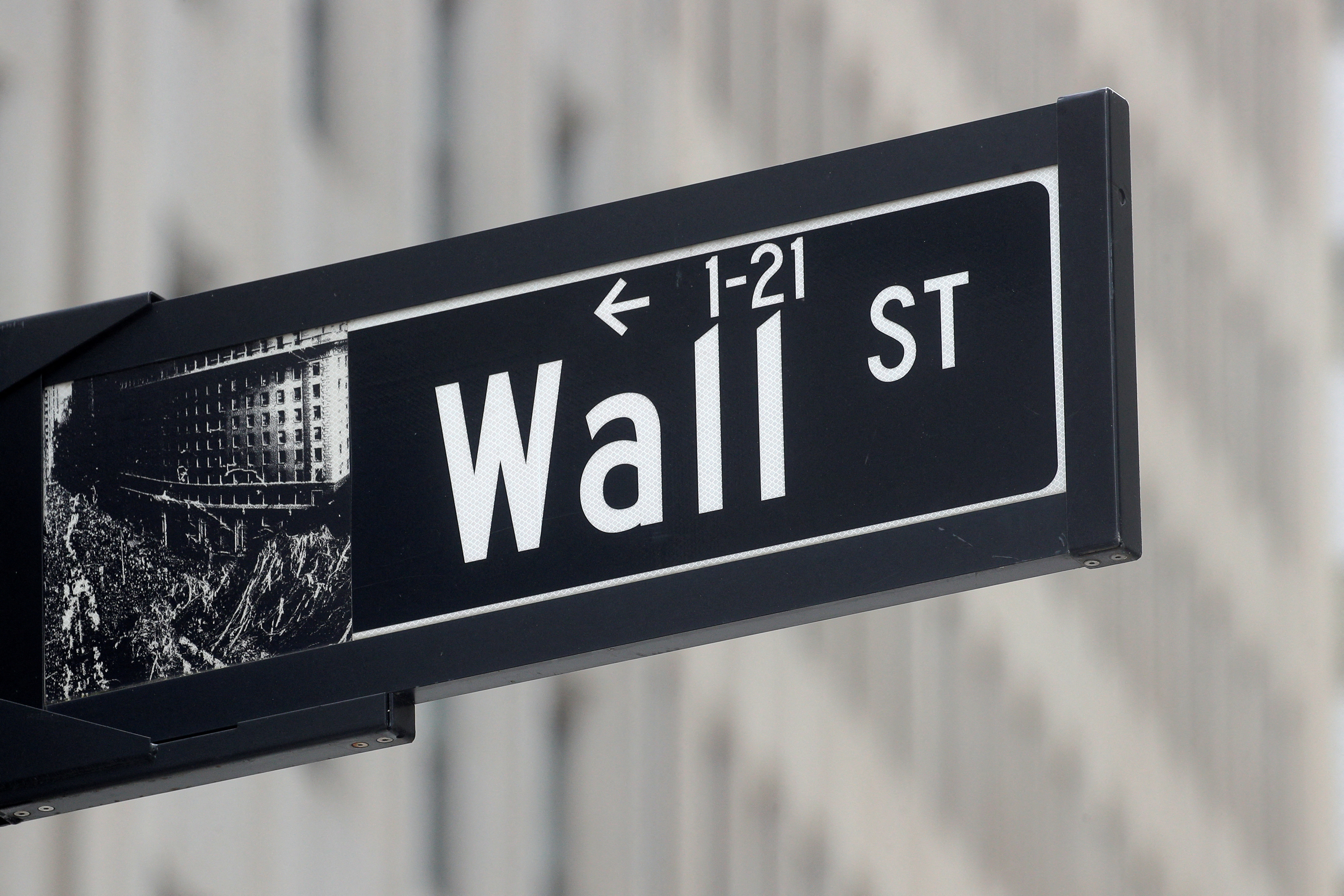 FILE PHOTO: The Wall St. sign is seen near the NYSE in New York