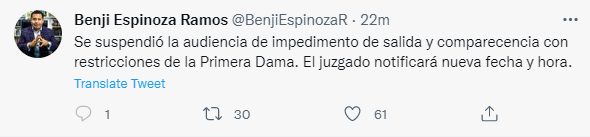 Tuit del abogado Benji Espinoza.