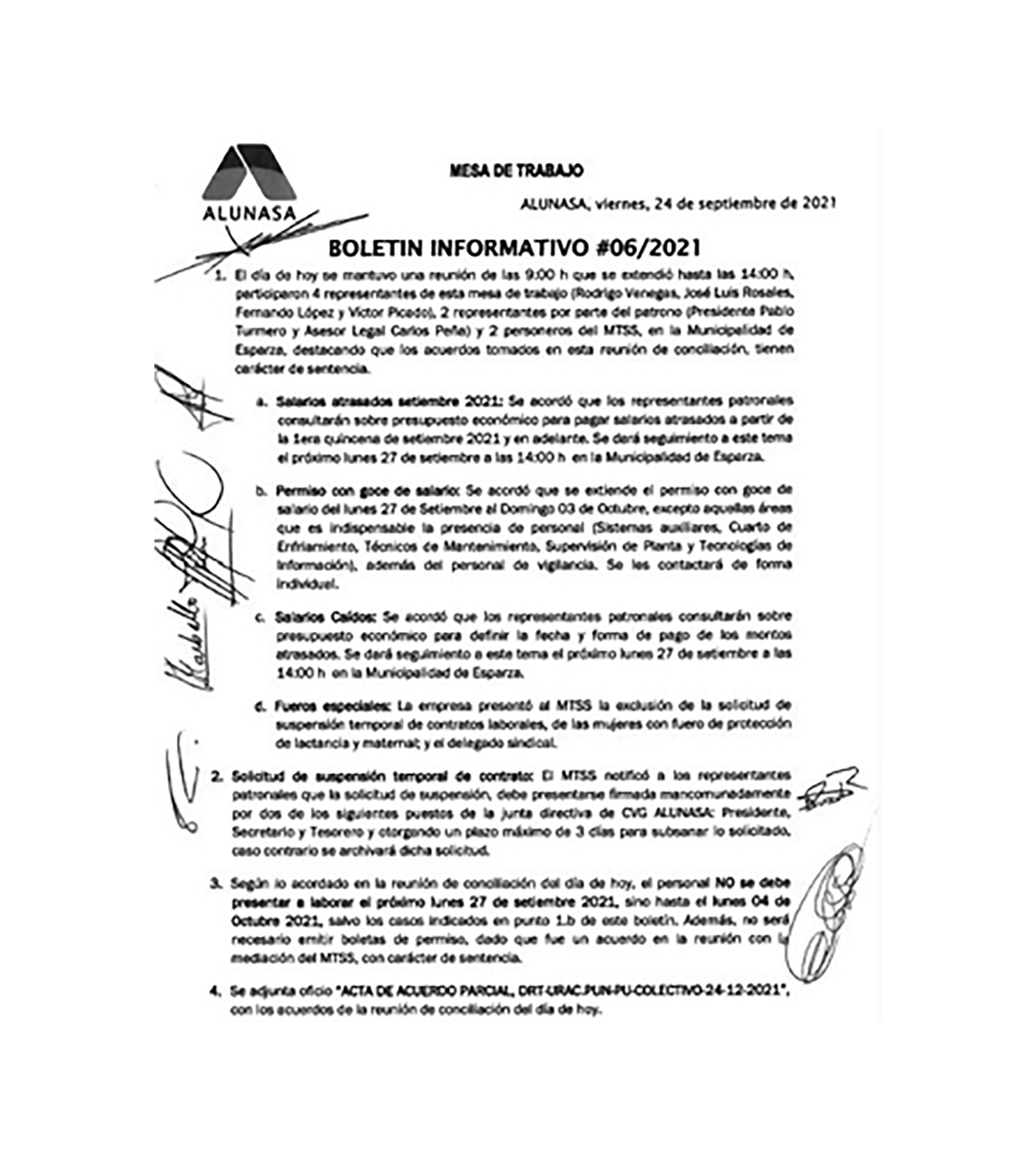 Los compromisos de los funcionarios venezolanos ante el Ministerio de Costa Rica, Boletín Informativo 06-2021 del 24 de septiembre