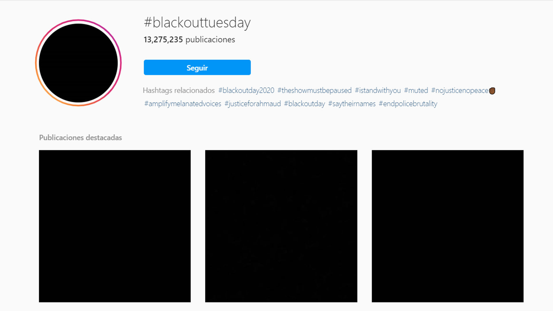 Millones de imágenes en negro se publicaron con el hashtag Blackout Tuesday en Instagram